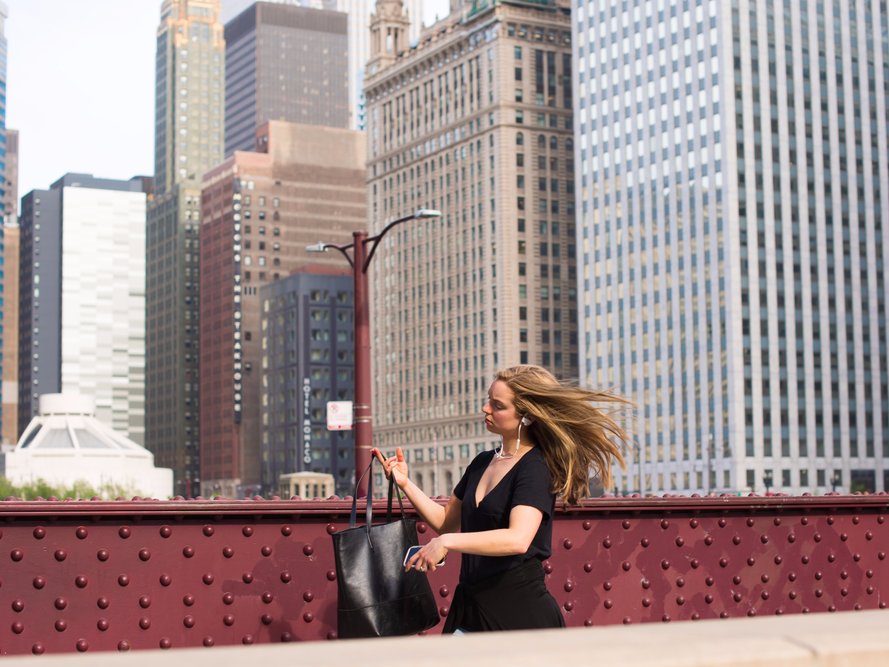 woman purse walking business work Chicago job commute