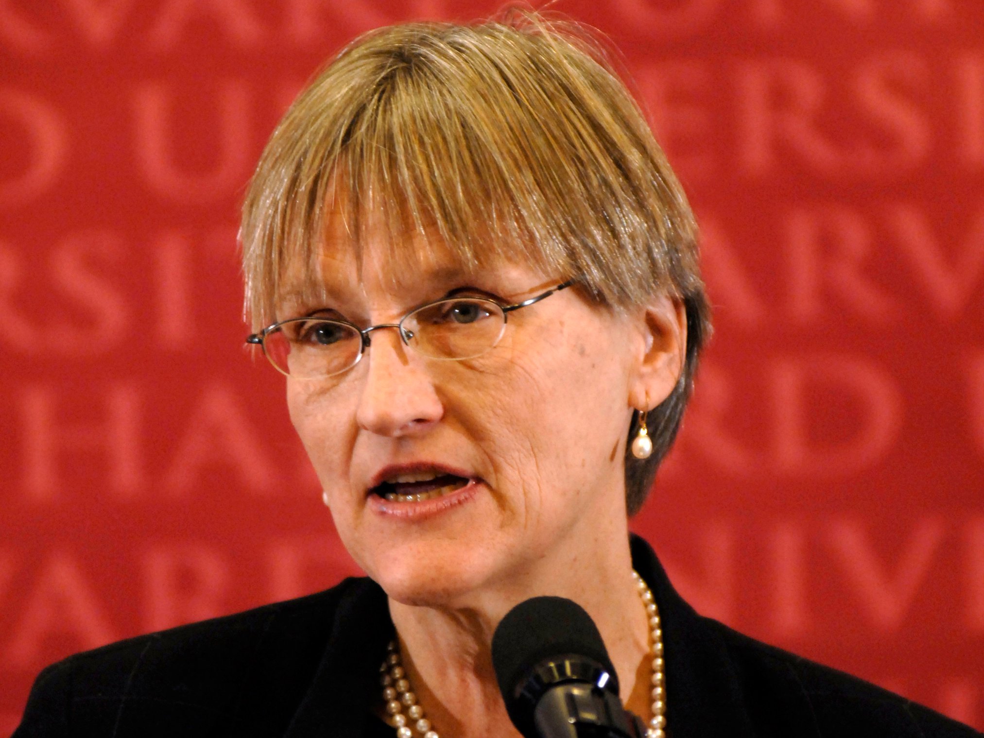 Historian Drew Gilpin Faust speaks at Harvard University in the Thompson Room of the Barker Center as she is named President of Harvard February 11, 2007 in Cambridge, Massachusetts. Harvard appointed Faust as the first woman to lead the oldest college in the U.S. as campuses nationwide struggle with a shortage of female faculty members.