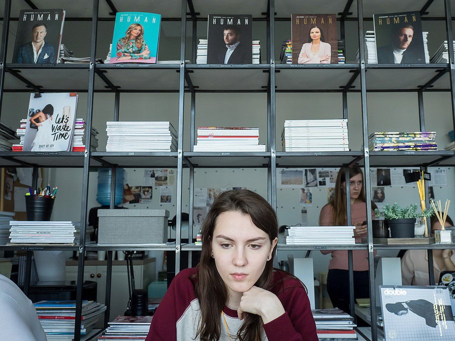 woman working office work job open