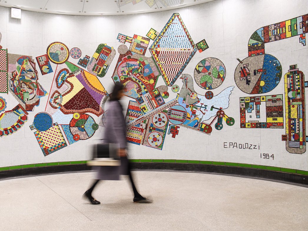 walking mural mosaic london underground tube