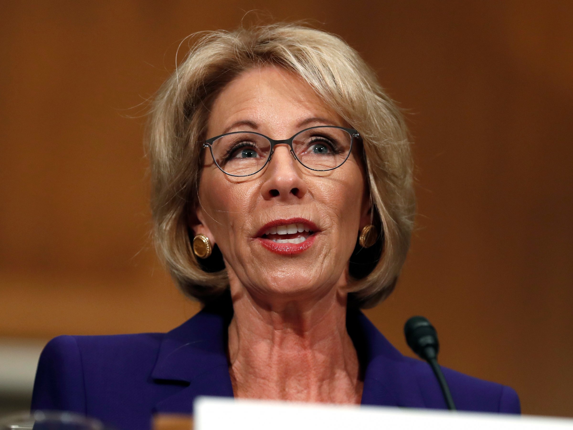 Education Secretary-designate Betsy DeVos testifies on Capitol Hill in Washington, Tuesday, Jan. 17, 2017, at her confirmation hearing before the Senate Health, Education, Labor and Pensions Committee.