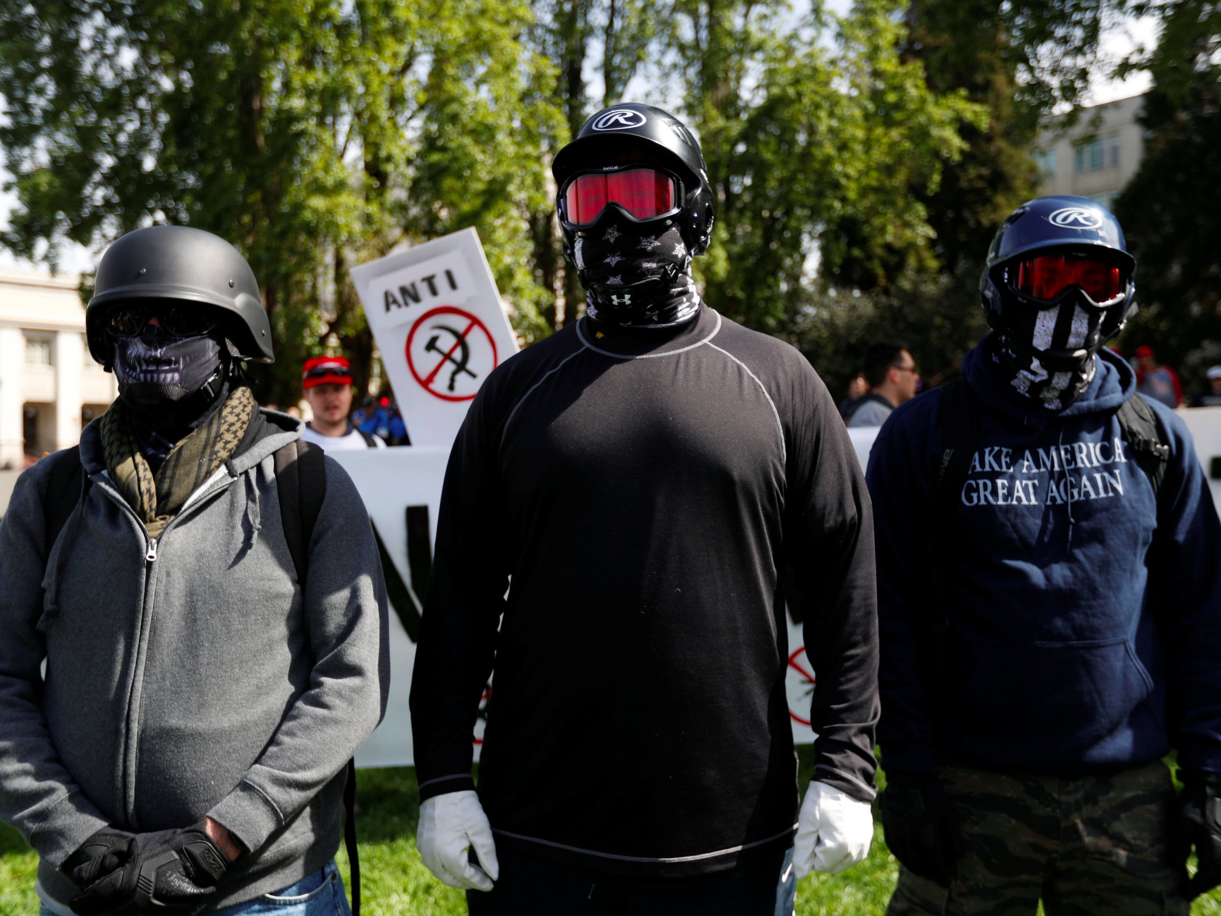 Demonstrators in support of U.S. President Donald Trump rally in Berkeley, California in Berkeley, California, U.S., April 15, 2017.