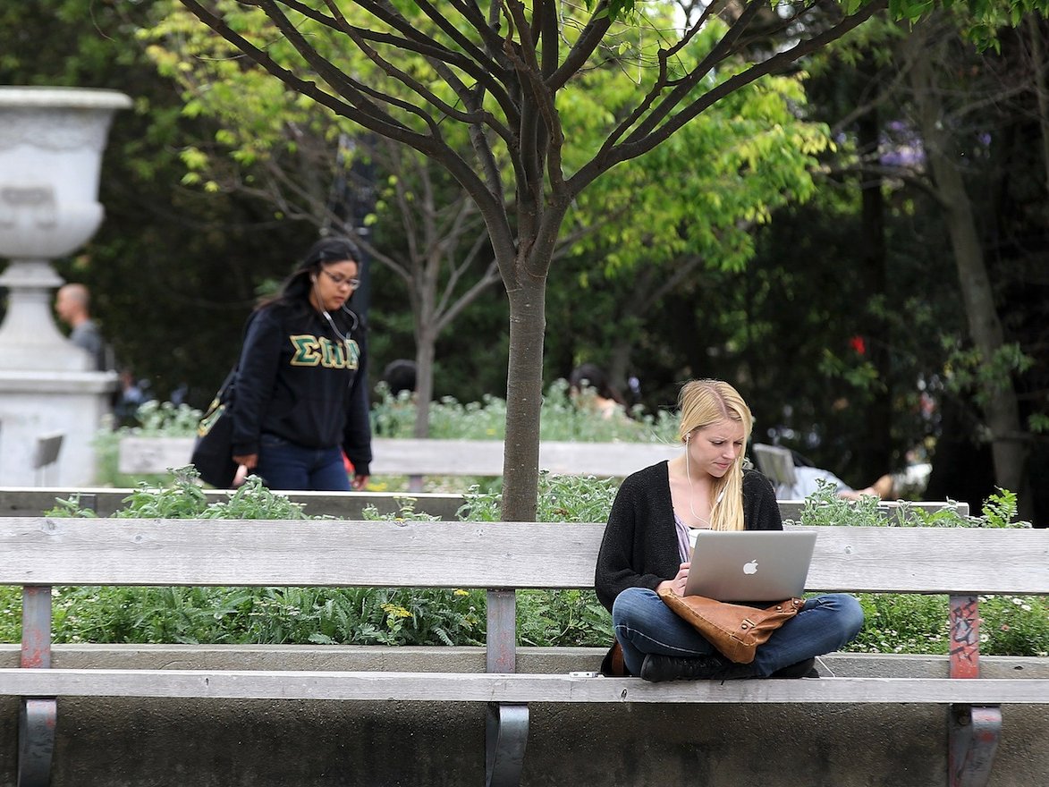 college students campus laptop