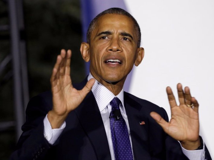 President Barack Obama speaks during a discussion about the importance of protecting the one planet. REUTERS/Yuri Gripas