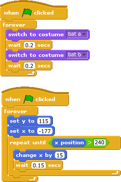 scratch code for a flying bat
