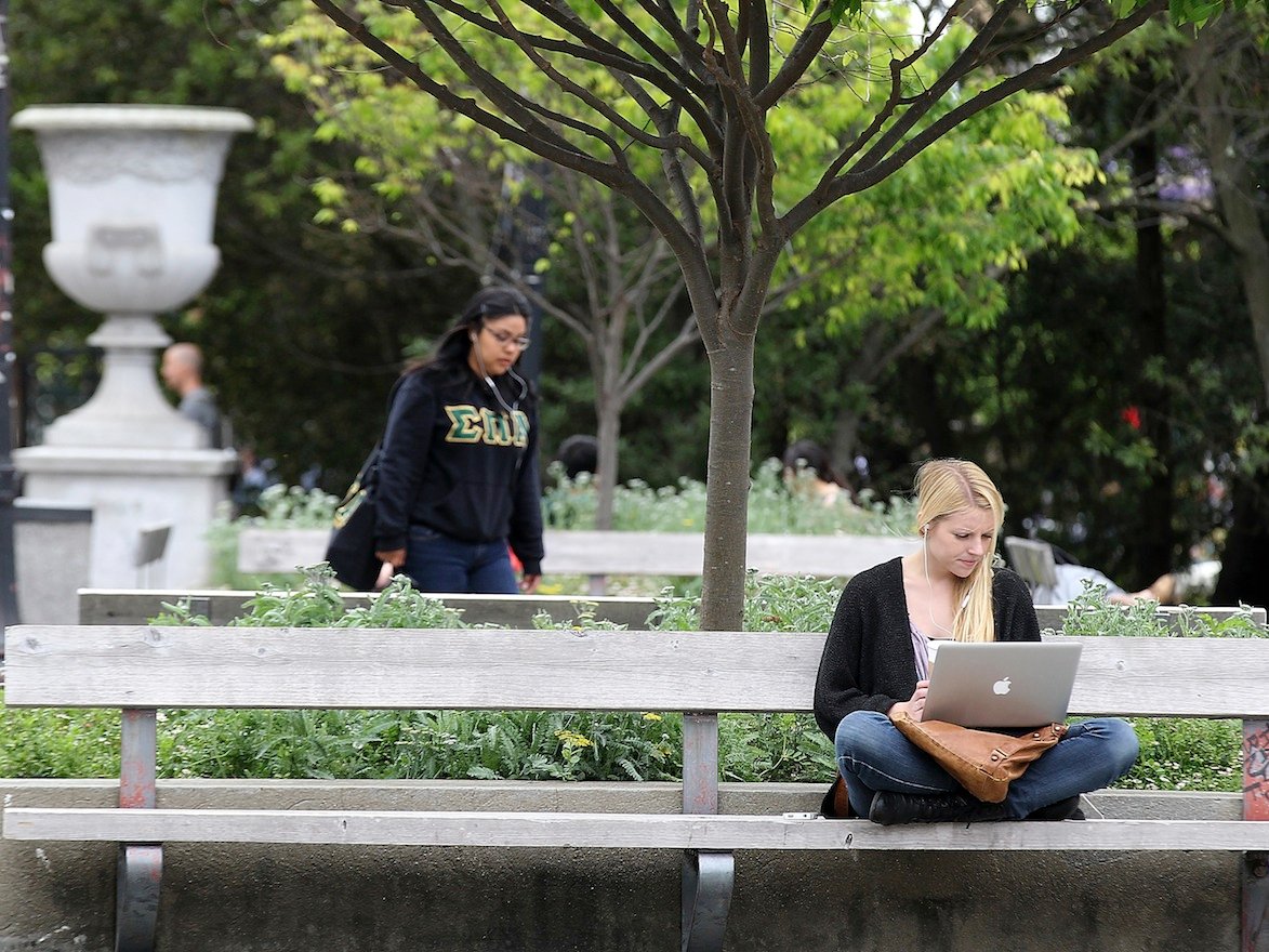 college students campus laptop