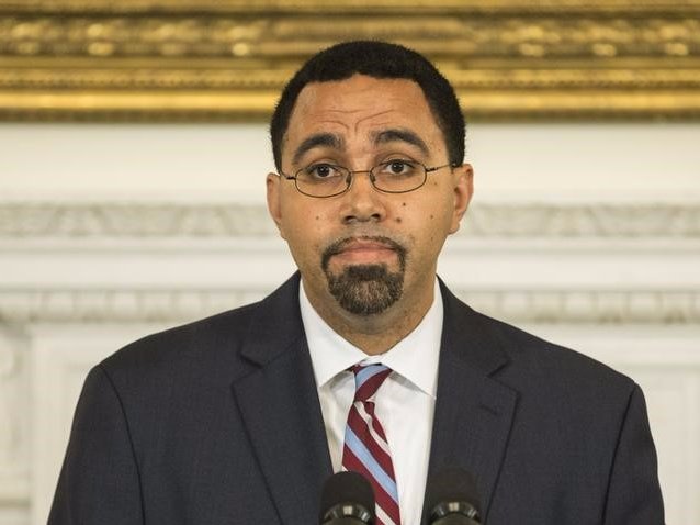 John B. King Jr., who has been appointed by U.S. President Barack Obama to succeed U.S. Secretary of Education Arne Duncan, speaks in the State Dining Room of the White House in Washington October 2, 2015.REUTERS/Joshua Roberts